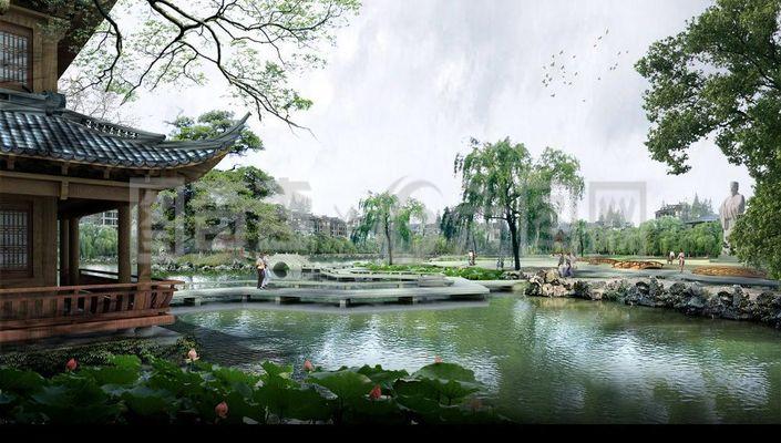 園林湖畔景觀效果圖圖片