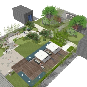 中式園林景觀草圖大師模型,園林景觀sketchup模型下載