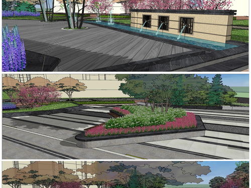 精品城市街角公園景觀建筑su模型設計模型下載